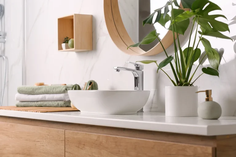white wash basin in renovated bathroom