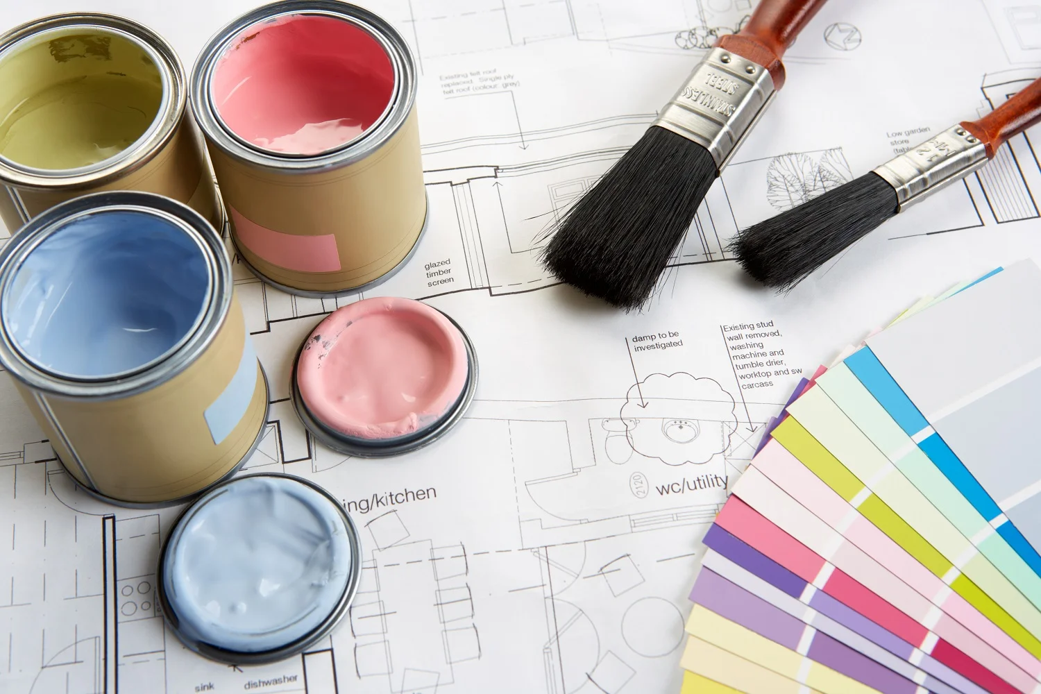 painting accessories on building plans