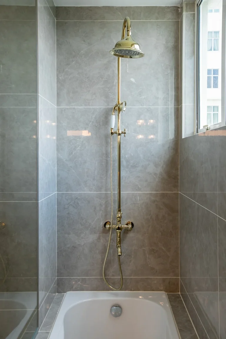 modern shower in a renovated bathroom